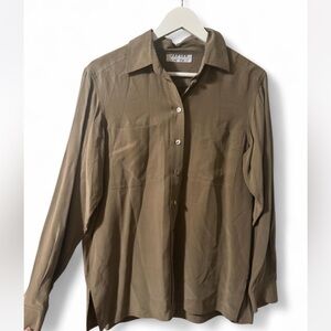 Vintage Jaeger Silk Button Down olive/ Khaki women’s 34 bust